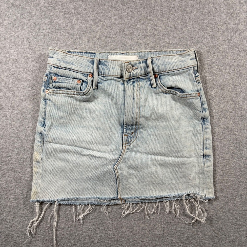 MOTHER The Sacred Slit Mini Skirt Women 24 Blue Saved By The Bell Denim Frayed